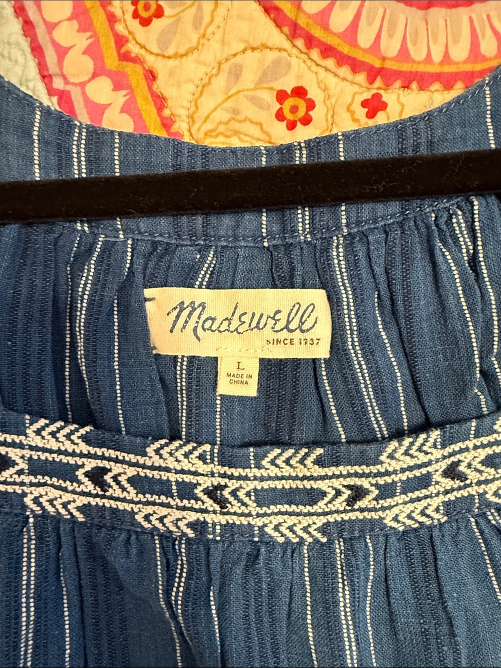 Madewell Blue Striped Embroidered Blouse - Picture 3 of 5